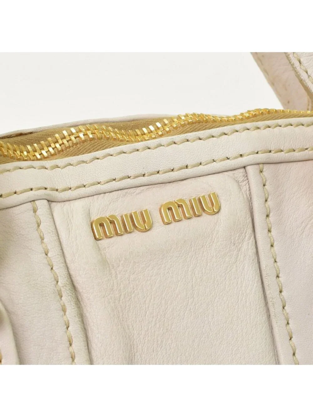 Miu Miu Vintage Handbag Beige Brown Leather Gold